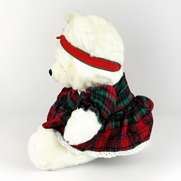 Vtg Emporium Capwell Jingle Bear Girl Christmas Plush Stuffed White Teddy Bear - Picture 2 of 7